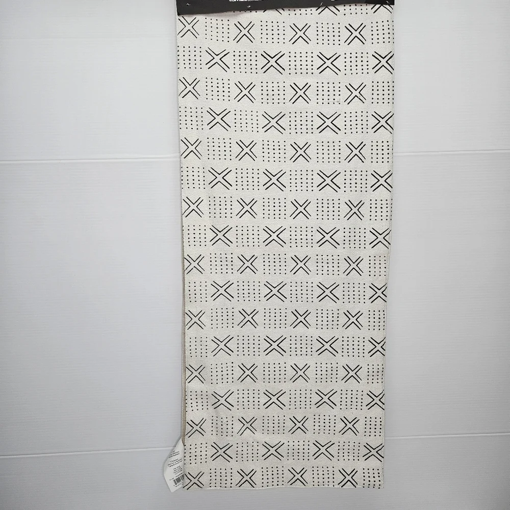 Marlo Lorenz Mudcloth Table Runner Geometric Cotton NWT 16 x 80 Cream & Black